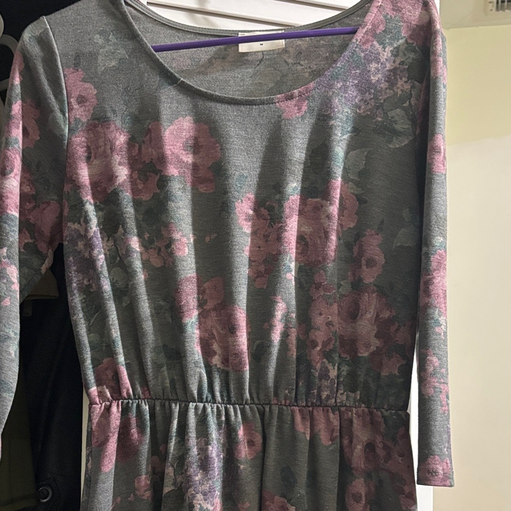 Everly Gray and Pink Floral Dress